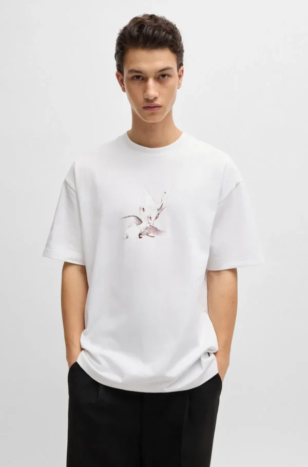 HUGO BOSS T-Shirts>T-shirt De Ajuste Grande HUGO X Les Benjamins Com Gráfico Do Cisne