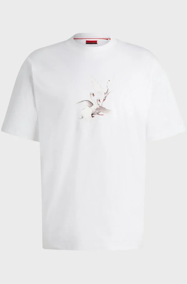 HUGO BOSS T-Shirts>T-shirt De Ajuste Grande HUGO X Les Benjamins Com Gráfico Do Cisne