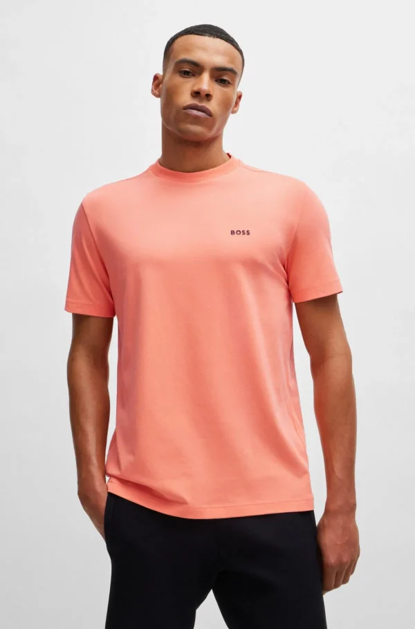 HUGO BOSS T-Shirts>T-shirt De Ajuste Regular Em Algodão Elástico Com Logótipo Contrastante