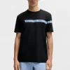 HUGO BOSS T-Shirts>T-shirt De Ajuste Regular Em Algodão Elástico Com Risca De Logótipo