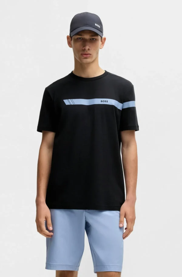 HUGO BOSS T-Shirts>T-shirt De Ajuste Regular Em Algodão Elástico Com Risca De Logótipo