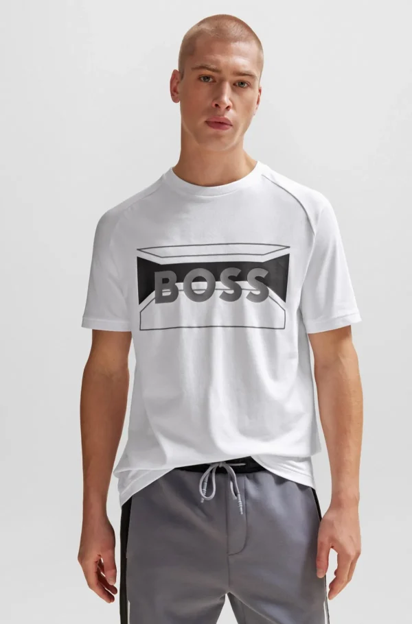 HUGO BOSS T-Shirts>T-shirt De Ajuste Regular Em Mistura De Algodão Com Arte De Logótipo