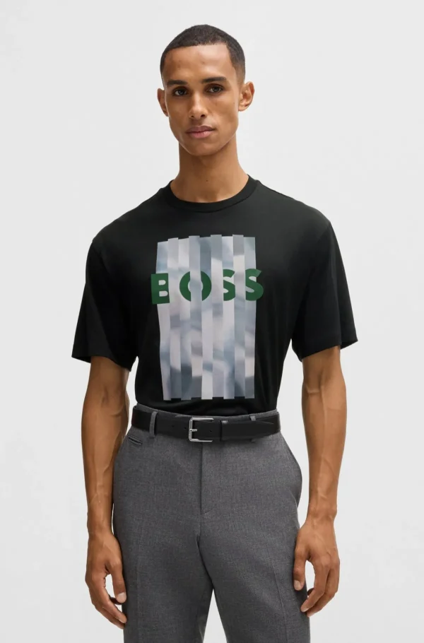 HUGO BOSS T-Shirts>T-shirt De Ajuste Regular Em Jersey De Algodão Com Arte Sazonal