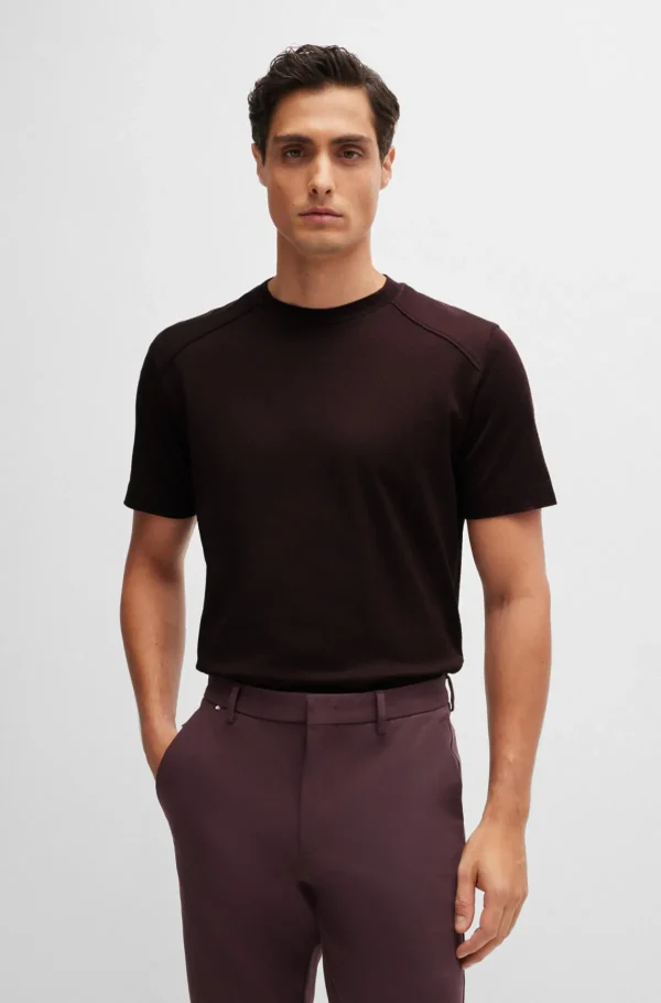 HUGO BOSS T-Shirts>T-shirt De Ajuste Regular Em Algodão Ripstop Com Acabamentos Simples