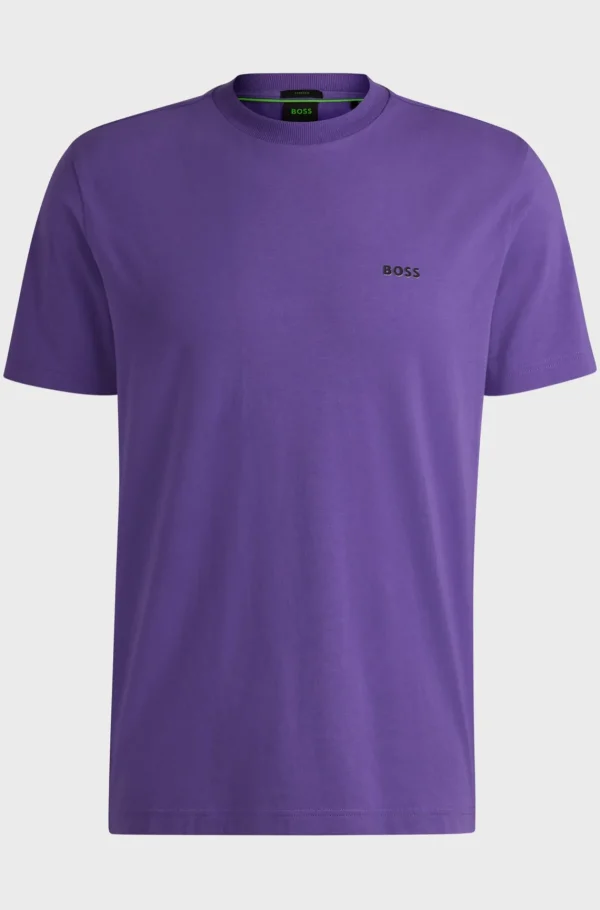 HUGO BOSS T-Shirts>T-shirt De Ajuste Regular Em Algodão Elástico Com Logótipo Contrastante