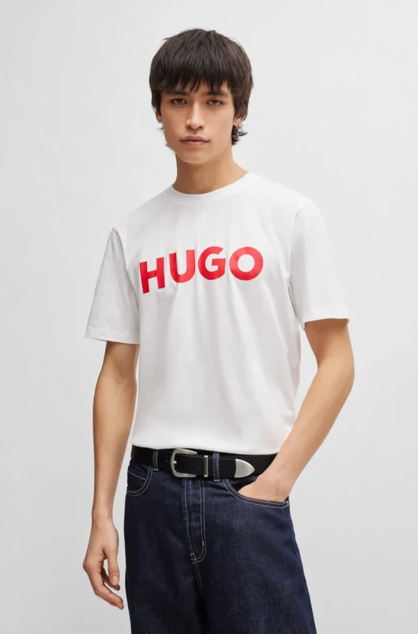 HUGO BOSS Artigos Essenciais>T-shirt De Ajuste Regular Em Jersey De Algodão Com Logótipo Contrastante