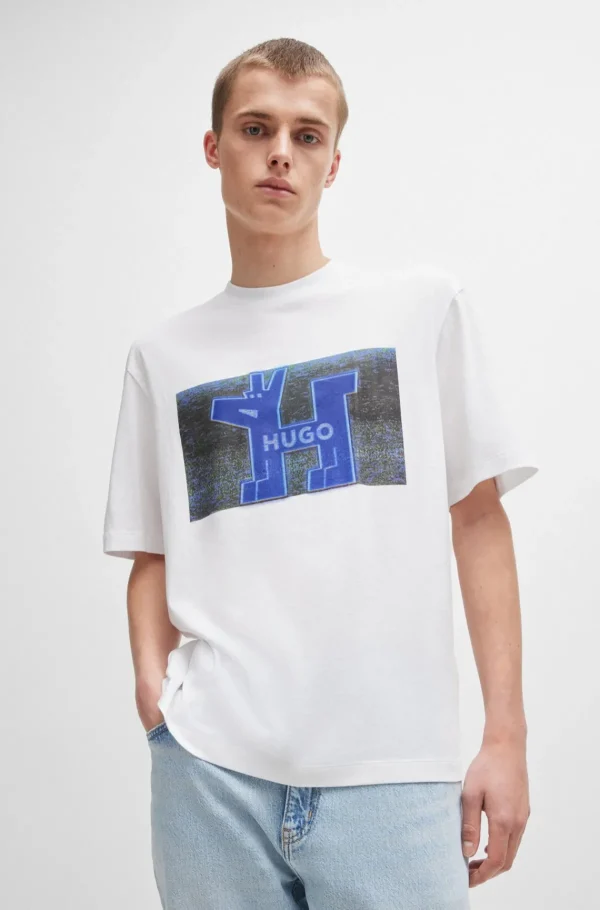 HUGO BOSS T-Shirts>T-shirt De Ajuste Regular Em Jersey De Algodão Com Arte De Logótipo