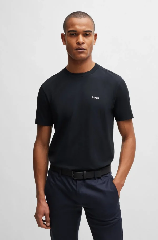 HUGO BOSS T-Shirts>T-shirt De Ajuste Regular Em Algodão Elástico Com Logótipo Contrastante