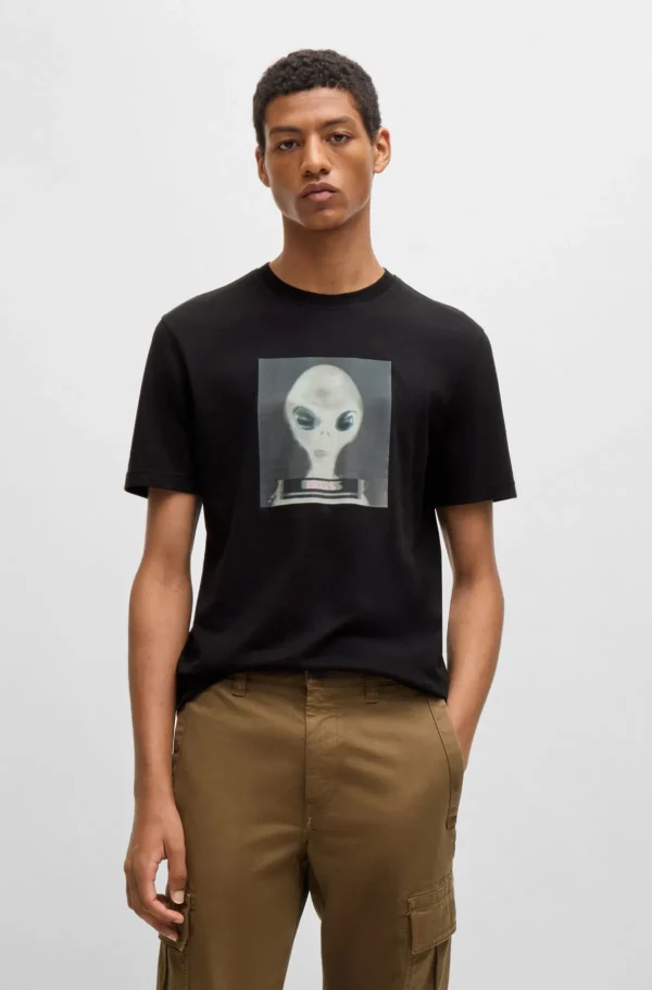 HUGO BOSS T-Shirts>T-shirt De Ajuste Regular Em Jersey De Algodão Com Arte Sazonal