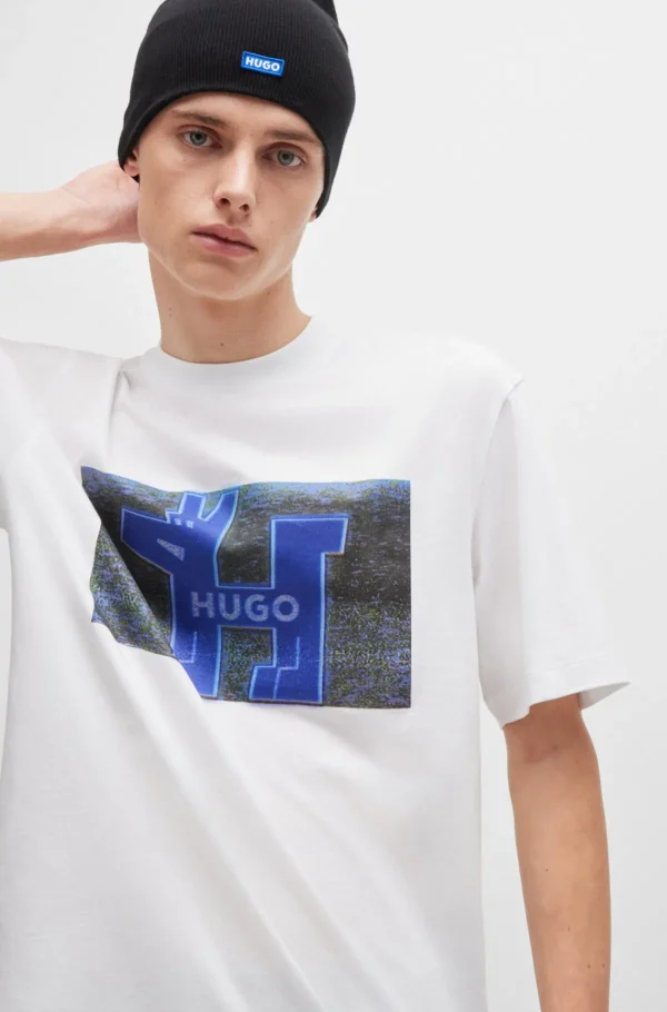 HUGO BOSS T-Shirts>T-shirt De Ajuste Regular Em Jersey De Algodão Com Arte De Logótipo