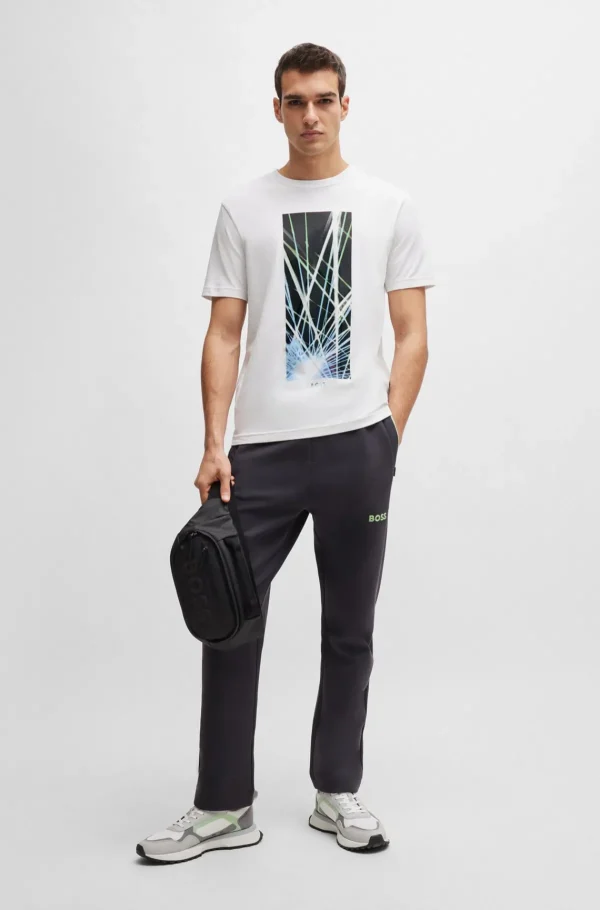 HUGO BOSS T-Shirts>T-shirt De Ajuste Regular Em Algodão Elástico Com Motivo Sazonal