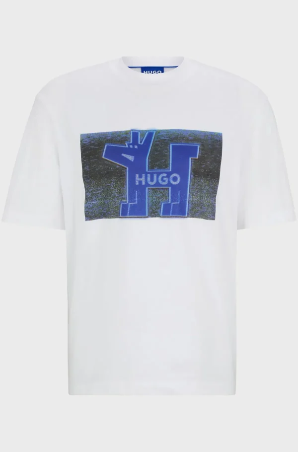 HUGO BOSS T-Shirts>T-shirt De Ajuste Regular Em Jersey De Algodão Com Arte De Logótipo