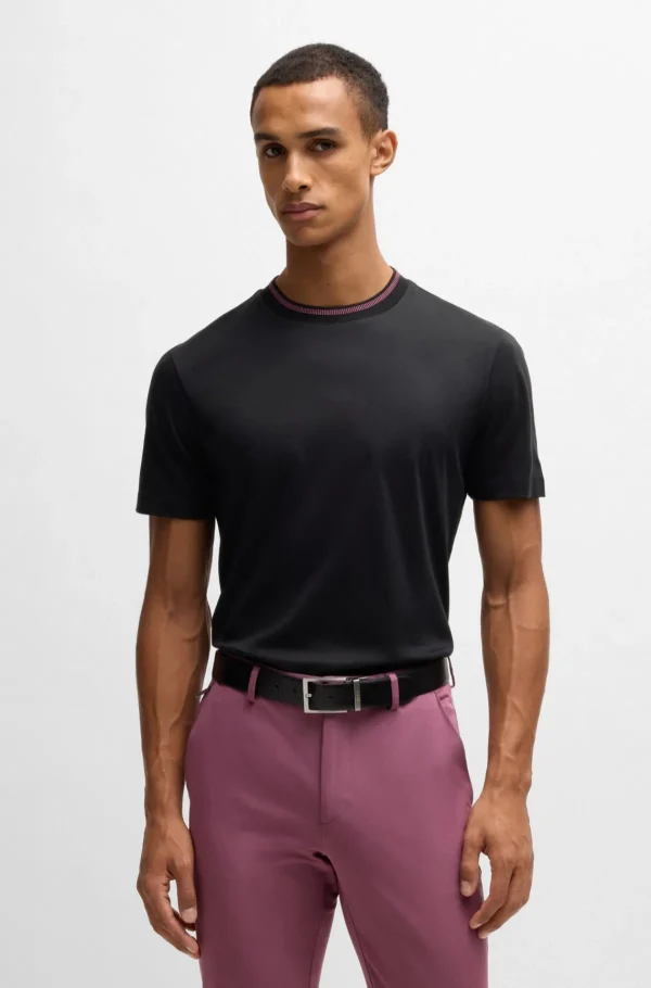 HUGO BOSS T-Shirts>T-shirt De Ajuste Slim Em Algodão Mercerizado Com Risca No Colarinho