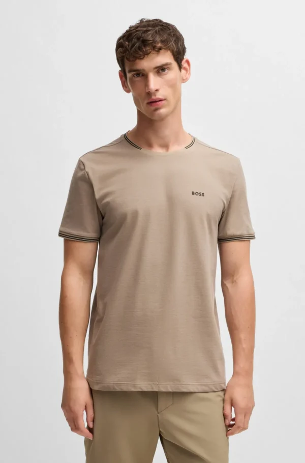 HUGO BOSS T-Shirts>T-shirt De Algodão Elástico Com Riscas E Logótipo