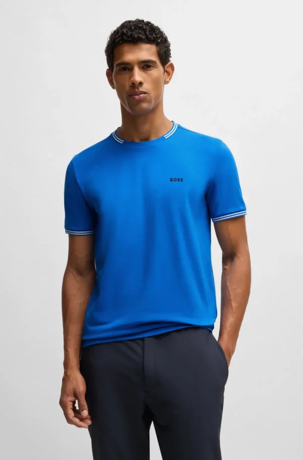 HUGO BOSS T-Shirts>T-shirt De Algodão Elástico Com Riscas E Logótipo