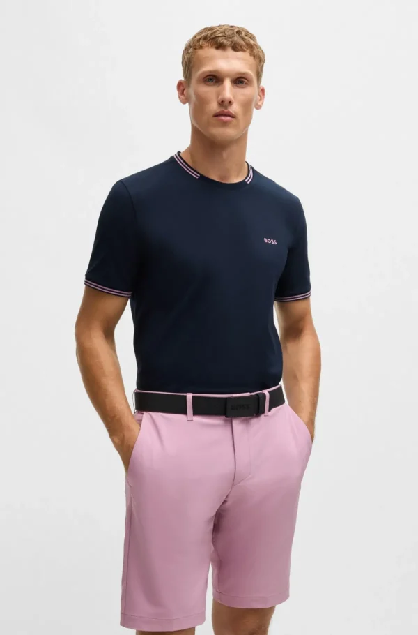 HUGO BOSS T-Shirts>T-shirt De Algodão Elástico Com Riscas E Logótipo