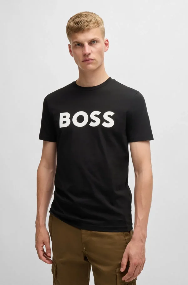 HUGO BOSS T-Shirts>T-shirt De Jersey De Algodão Com Logótipo Em Borracha