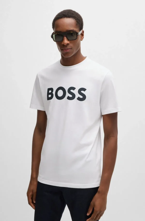 HUGO BOSS T-Shirts>T-shirt De Jersey De Algodão Com Logótipo Em Borracha