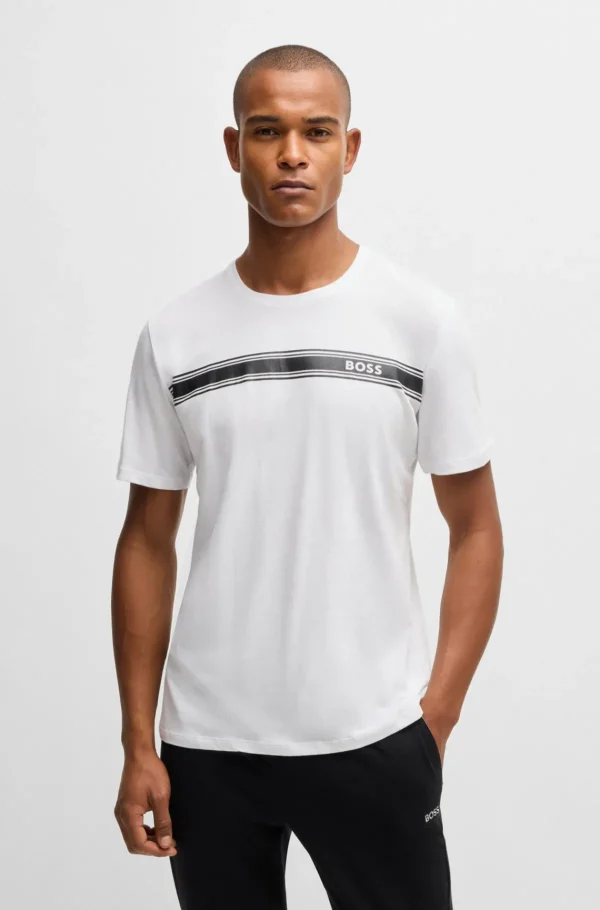 HUGO BOSS Pijamas E Loungewear>T-shirt De Pijama De Jersey De Algodão Com Logótipo E Riscas