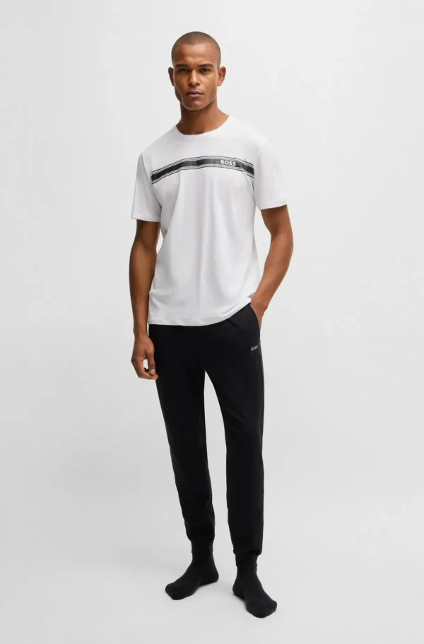 HUGO BOSS Pijamas E Loungewear>T-shirt De Pijama De Jersey De Algodão Com Logótipo E Riscas