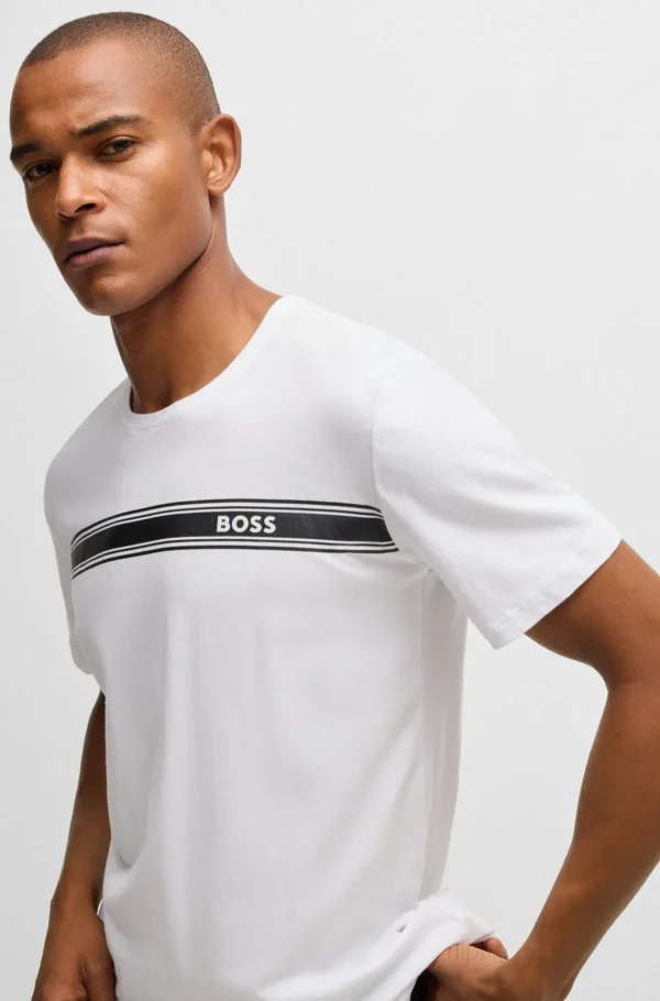 HUGO BOSS Pijamas E Loungewear>T-shirt De Pijama De Jersey De Algodão Com Logótipo E Riscas