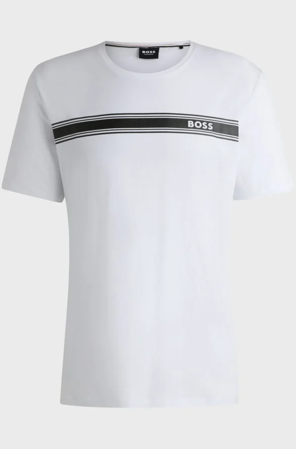 HUGO BOSS Pijamas E Loungewear>T-shirt De Pijama De Jersey De Algodão Com Logótipo E Riscas