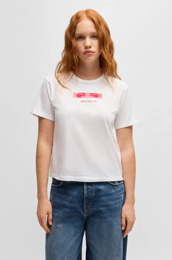 MULHER HUGO BOSS T-Shirts E Tops>T-shirt Em Algodão Com Estampado Gráfico Sazonal