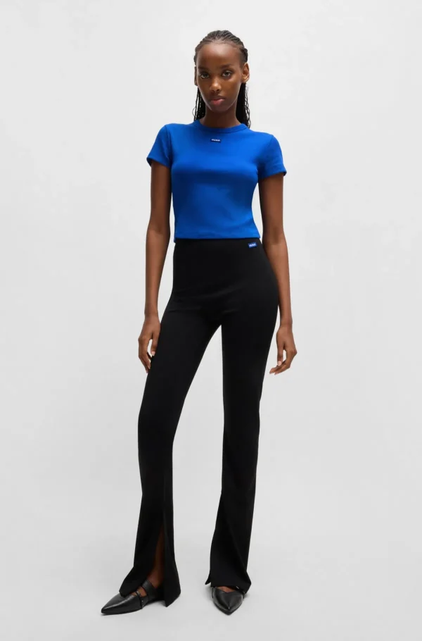 MULHER HUGO BOSS T-Shirts E Tops>T-shirt Em Algodão Elástico De Ajuste Slim Com Etiqueta Do Logótipo Azul