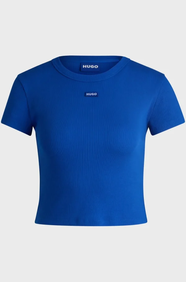 MULHER HUGO BOSS T-Shirts E Tops>T-shirt Em Algodão Elástico De Ajuste Slim Com Etiqueta Do Logótipo Azul