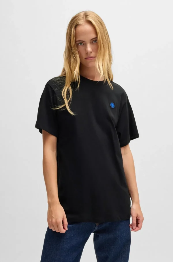 MULHER HUGO BOSS T-Shirts E Tops>T-shirt Em Jersey De Algodão Com Emblema Com Logótipo