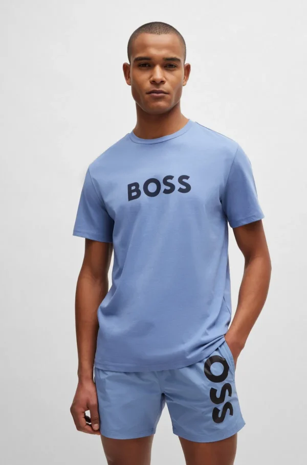 HUGO BOSS Fatos De Banho>T-shirt Em Jersey De Algodão De Ajuste Regular E Proteção UV FPS 50+