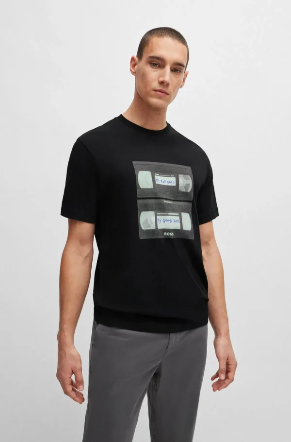 HUGO BOSS T-Shirts>T-shirt Em Jersey De Algodão Com Estampado Inspirado Na Música