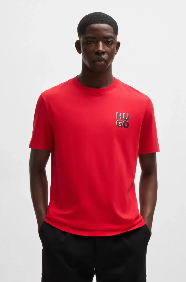 HUGO BOSS T-Shirts>T-shirt Em Jersey De Algodão, Com Logótipo Sobreposto Estampado