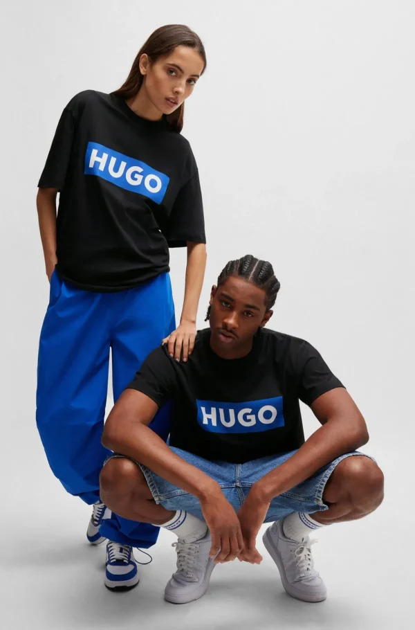 MULHER HUGO BOSS T-Shirts E Tops>T-shirt Em Jersey De Algodão Com Logótipo Azul