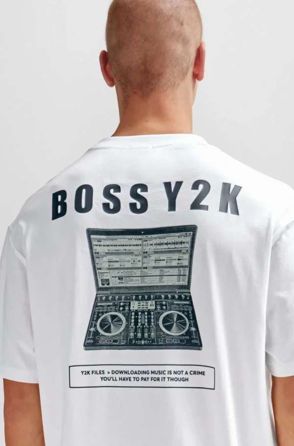 HUGO BOSS T-Shirts>T-shirt Em Jersey De Algodão De Ajuste Grande Com Arte Da Nova Estação