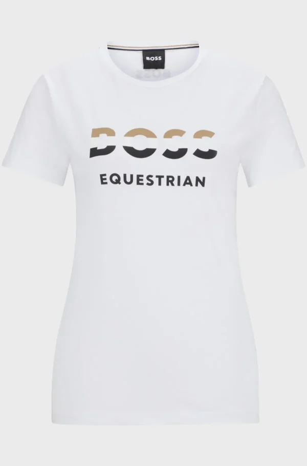 MULHER HUGO BOSS T-Shirts E Tops>T-shirt Equestre De Algodão Elástico Com Detalhes De Logótipo