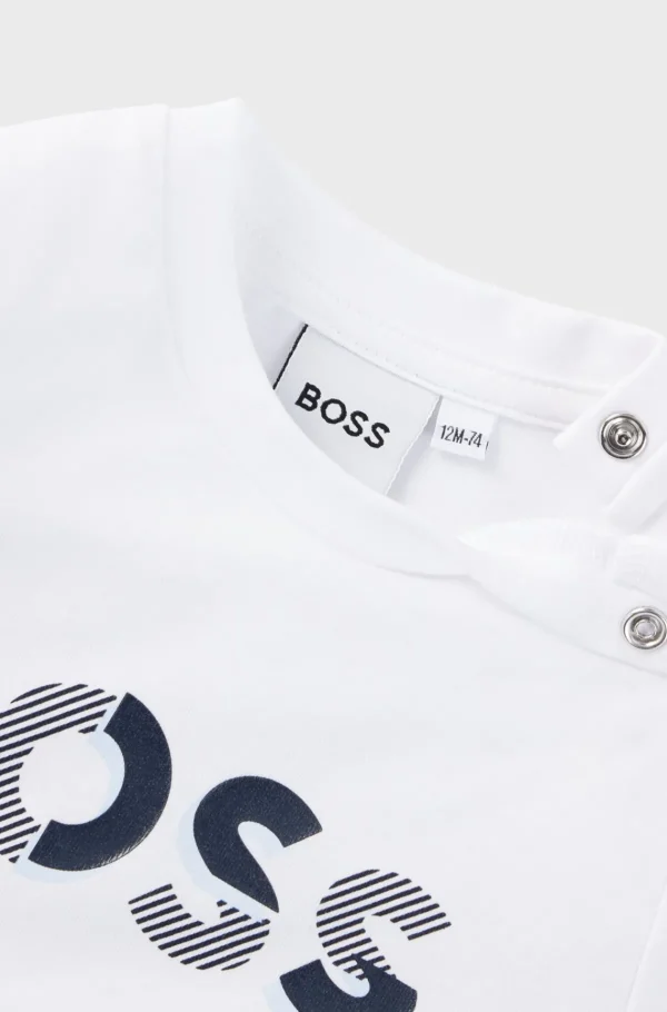 Crianças HUGO BOSS Crianças (Idades 1-3) | Partes De Cima Para Rapaz>T-shirt Para Bebé Em Jersey De Algodão Com Logótipo Estampado