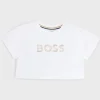 Crianças HUGO BOSS Partes De Cima Para Rapariga>T-shirt Para Criança Em Algodão Elástico Com Logótipo Metálico Estampado