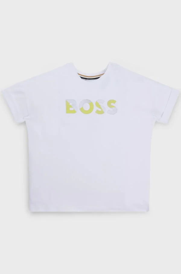 Crianças HUGO BOSS Partes De Cima Para Rapariga>T-shirt Para Criança Em Algodão Elástico Com Logótipo Estampado Brilhante