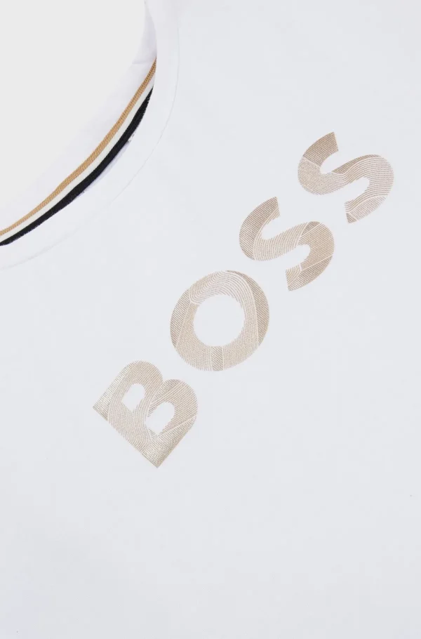 Crianças HUGO BOSS Partes De Cima Para Rapariga>T-shirt Para Criança Em Algodão Elástico Com Logótipo Metálico Estampado