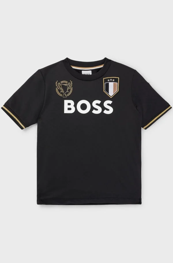 Crianças HUGO BOSS Partes De Cima Para Rapaz>T-shirt Para Criança Em Tecido Elástico Com Remendos Bordados