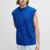 HUGO BOSS T-Shirts>T-shirt Sem Mangas Em Jersey De Algodão Com Etiqueta Do Logótipo Azul