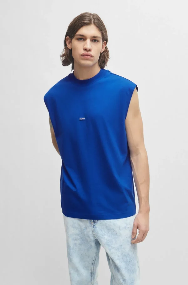 HUGO BOSS T-Shirts>T-shirt Sem Mangas Em Jersey De Algodão Com Etiqueta Do Logótipo Azul