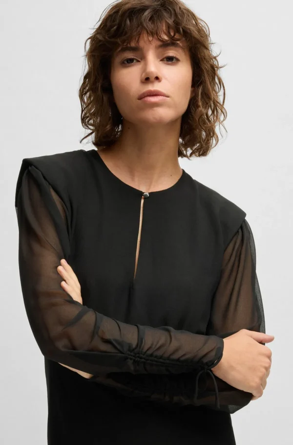 MULHER HUGO BOSS Vestidos E Macacões>Vestido De Ajuste Regular Com Gola Alta E Mangas Com Cordão