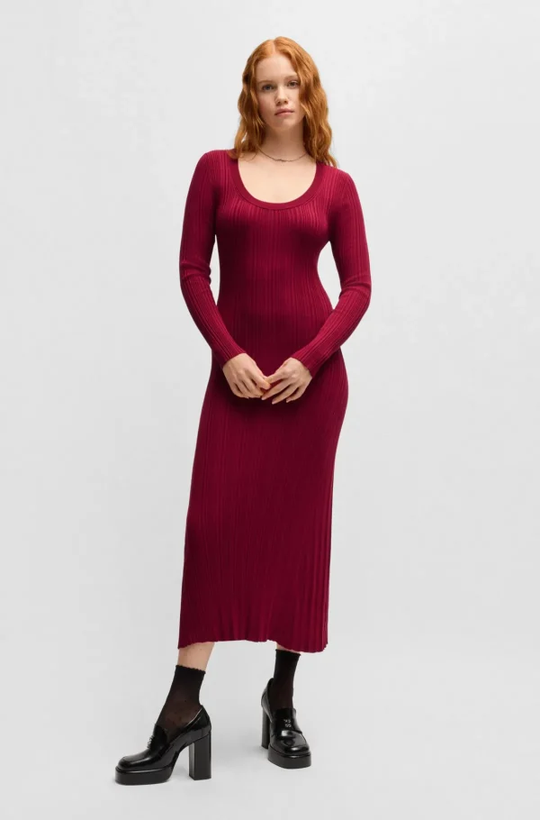 MULHER HUGO BOSS Vestidos E Macacões>Vestido De Comprimento Midi De Ajuste Slim Com Estrutura Canelada Irregular