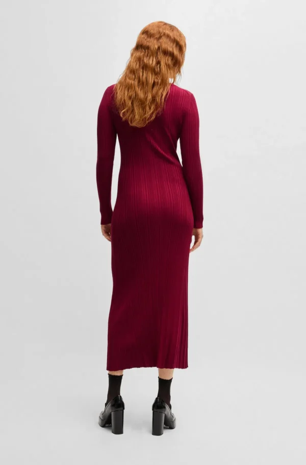 MULHER HUGO BOSS Vestidos E Macacões>Vestido De Comprimento Midi De Ajuste Slim Com Estrutura Canelada Irregular