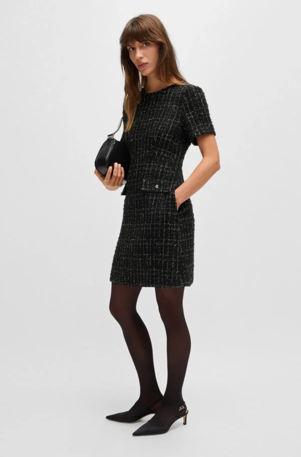 MULHER HUGO BOSS Vestidos E Macacões>Vestido De Tweed De Manga Curta Com Detalhes De Bolso