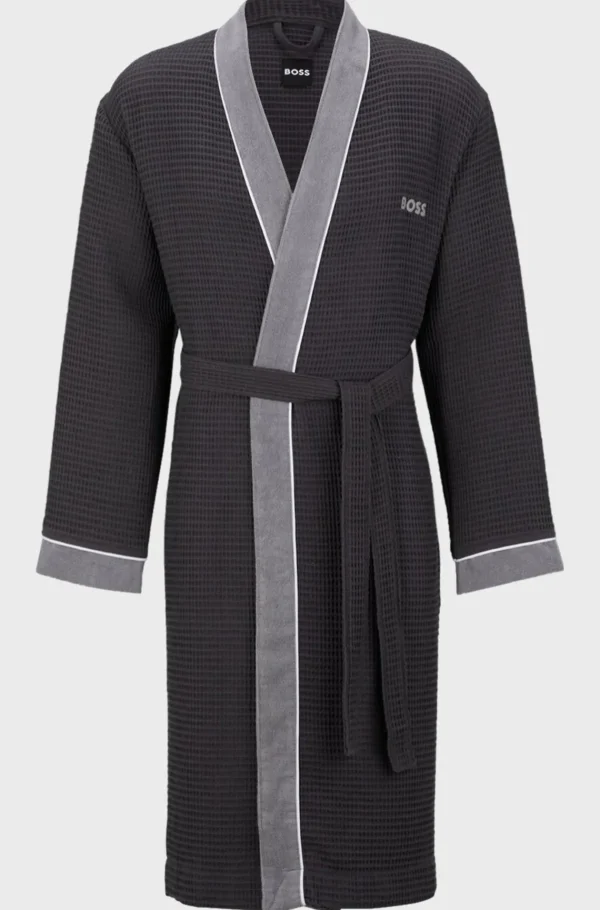 MULHER HUGO BOSS Pijamas E Loungewear>Vestido Longo De Algodão Alveolado Com Contrastes Terry